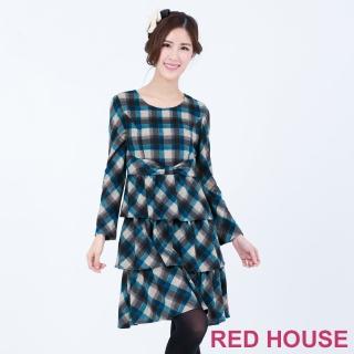 【RED HOUSE 蕾赫斯】格紋蝴蝶結蛋糕洋裝(藍色)