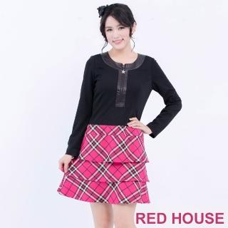 【RED HOUSE 蕾赫斯】星星拉鍊假格紋洋裝(桃紅色)