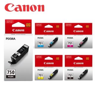 【Canon】PGI-750BK+CLI-751BK/C/M/Y 原廠墨水匣組合(2黑3彩)