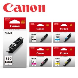 【Canon】PGI-750XL-BK+CLI-751XL-BK/C/M/Y 原廠高容量墨水組(2黑3彩)