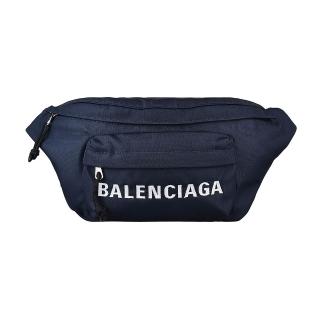 【Balenciaga 巴黎世家】BALENCIAGA巴黎世家WHEEL經典刺繡LOGO尼龍拉鍊胸腰包(午夜藍x紅)