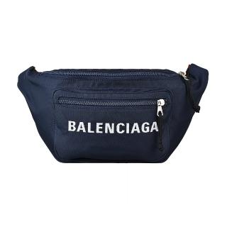 【Balenciaga 巴黎世家】BALENCIAGA巴黎世家WHEEL經典刺繡大LOGO尼龍拉鍊胸腰包(午夜藍x紅)