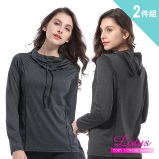 【LOTUS】顯瘦線條連帽長袖快乾運動上衣-超值兩件組(極簡黑 M-XL)