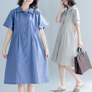 【A.Cheter】西西里島沁涼簡約俐落棉麻寬鬆洋裝103577#現貨+預購(2色)
