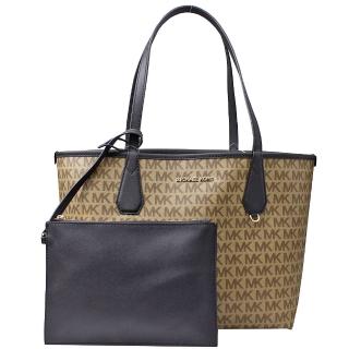 【Michael Kors】MK滿版雙面托特包/附手拿包(駝/黑)