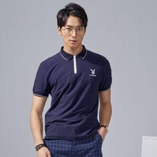 【PLAYBOY】極簡設計拉鍊開襟POLO衫(深藍色)
