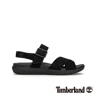 【Timberland】女款黑色正絨面革平底露跟涼鞋(A1TSP001)