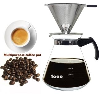 【咖啡沖泡組7】大號316不?鋼濾杯x1+進口1000ml咖啡壺x1-塑把/泡咖啡/泡茶濾杯/手沖咖啡濾(2入組)