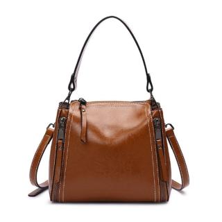 【Sp house】百搭全真牛皮拉鍊單肩斜背復古簡約女包(4款可選)