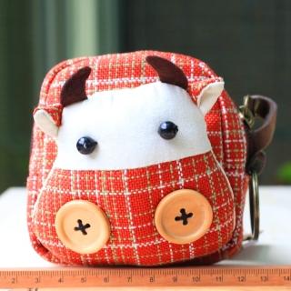 【輕靈之森】造型趣味立體包?紅格牛牛零錢包(多功能包)