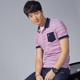【PLAYBOY】素雅拼接多彩條紋POLO衫(粉色)