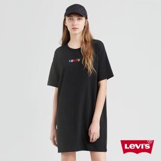 【LEVIS】女款 Oversize 洋裝短Tee 彩色字母刺繡