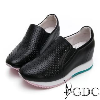 【GDC】基本簡約質感氣質真皮沖孔洞洞素面內增高休閒鞋-黑色(914524)