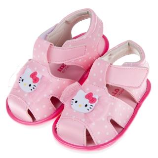 【布布童鞋】HelloKitty凱蒂貓粉色蕾絲點點寶寶嗶嗶涼鞋(C9B204G)