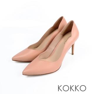 【KOKKO集團】華麗邂逅波浪V字領口高跟鞋(珊瑚橘)