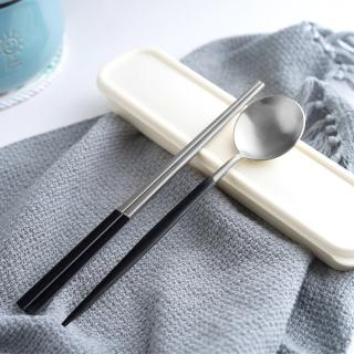 【Homely Zakka】簡約時尚北歐風304不鏽鋼餐具組-筷子+湯匙(時尚黑)