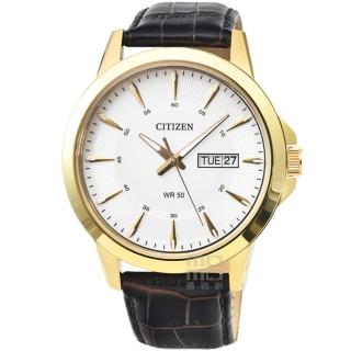 【CITIZEN 星辰】星辰簡約風格石英皮帶錶-金框白面(BF2018-01A)