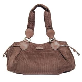 【agnes b.】AgnesB. 素雅絨布肩背包(咖啡/展示品)