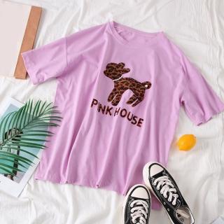 【Abbie】韓款寬鬆珍珠豹紋字母潮T(現貨熱銷中)