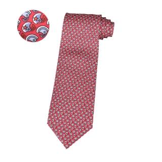 【Hermes 愛馬仕】HERMES愛馬仕TWILLBI經典緹花LOGO橄欖球帽設計蠶絲領帶(紅)