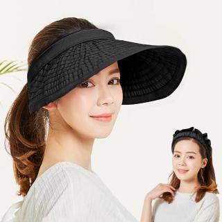【幸福揚邑】防曬抗UV髮圈大帽檐顯瘦可折疊空頂遮陽帽(黑)