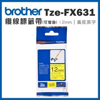 【brother】TZe-FX631★可彎曲纜線標籤帶 12mm 黃底黑字(速達)