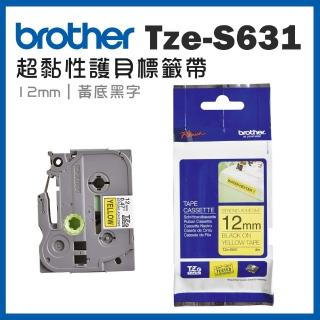【brother】TZe-S631★超黏性護貝標籤帶 12mm 黃底黑字(速達)