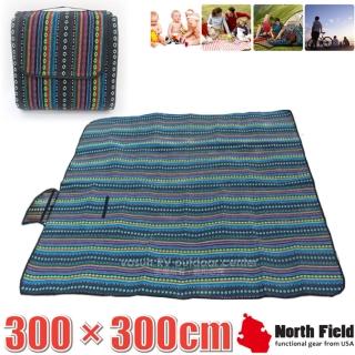 【美國 North Field】民族風 多用途超大加厚防水野餐墊300×300cm.爬行墊.帳蓬露營地布地墊(NF-146 豐年祭)