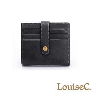 【LouiseC.】植鞣牛皮 多層釦式 輕薄卡片短夾-沉穩黑(WI7012-05)