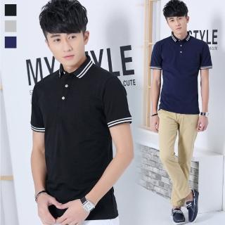 【NEW POWER】時尚撞色拼接條紋POLO衫-3色可選(透氣/柔膚/吸濕排汗)