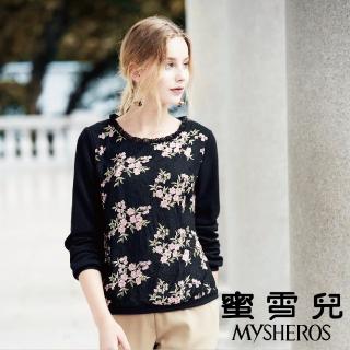 【mysheros 蜜雪兒】繡花蕾絲圓領上衣(黑)