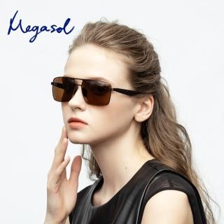 【MEGASOL】UV400防眩偏光太陽眼鏡時尚中性飛行員雷朋款墨鏡(大矩形方框輕盈塑膠鏡角201902-5色選)