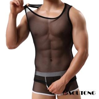 【SOUTONG】極透氣零肌著透明網紗型男背心1件(黑色)