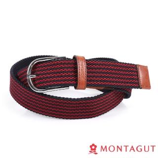 【MONTAGUT 夢特嬌】時尚編織雙層彈力帶配頭層牛皮針扣皮帶
