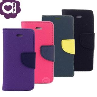 Samsung Galaxy J6+ 6吋 馬卡龍雙色支架式手機皮套 磁吸扣帶側掀皮套 紫桃藍黑多色可選