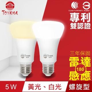 【TOYAMA特亞馬】LED雷達感應燈 5W E27螺旋型(白光、黃光)