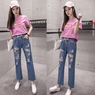 【K.W.】韓流甜美誘惑破洞直筒褲XL(共1色)