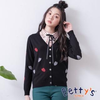 【betty’s 貝蒂思】學院風跳色心型針織罩衫(黑色)