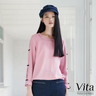 【mysheros 蜜雪兒】VITA 拼接蕾絲蝴蝶袖造型上衣(粉)