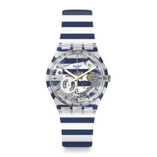 【SWATCH】Transformation 系列手錶 JUST PAUL 藍白條紋(34mm)