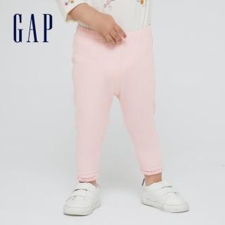 【GAP】女嬰 柔軟蕾絲邊飾鬆緊腰打底褲(948214-淺粉色)
