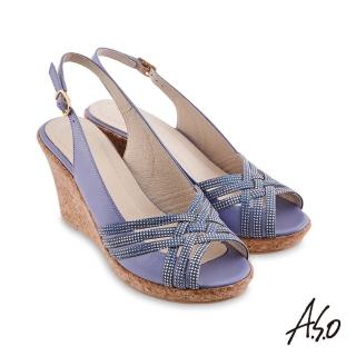 【A.S.O 阿瘦集團】時尚流行 健步美型絨面羊皮條帶魚嘴楔型涼鞋(淺紫)