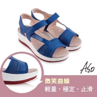 【A.S.O 阿瘦集團】機能休閒 輕穩健康鞋牛皮/網布休閒涼鞋(藍色)