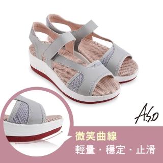 【A.S.O 阿瘦集團】機能休閒 輕穩健康鞋牛皮/網布休閒涼鞋(灰色)