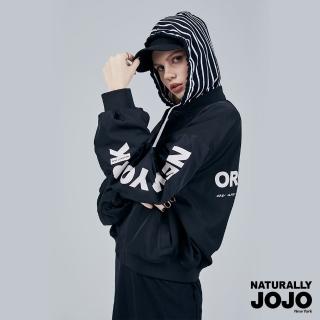 【NATURALLY JOJO】皺摺袖印條帽外套(黑)