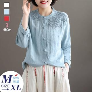 【A.Cheter】日本貴族高質感棉麻純色刺繡襯衣外罩#105362現貨+預購(3色)