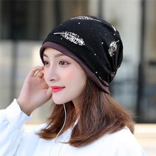 【Acorn 橡果】韓系街頭嘻哈燙金葉子包頭帽圍脖月子帽1916(黑色)