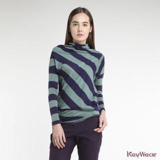 【KeyWear 奇威名品】羊毛條紋不規則剪裁上衣(共2色)