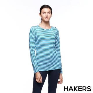 【HAKERS 哈克士】女 條紋天絲發熱衣(威尼斯藍/淺灰色)