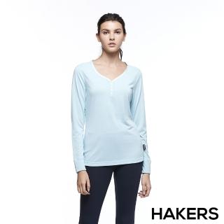 【HAKERS 哈克士】女 羊毛保暖半開襟排汗衣(冰綠色)